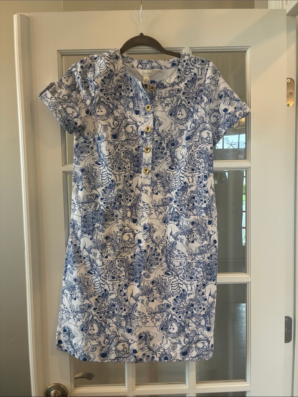 Lilly Pulitzer Blue and White Short Sleeve Printed Mini Dress